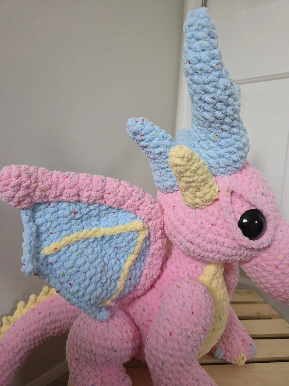 Handmade Plush Dragon Toy - Pink & Blue